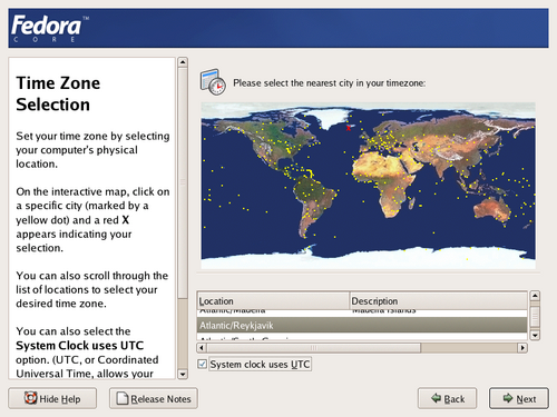 
	    Time zone selection screen.
	  